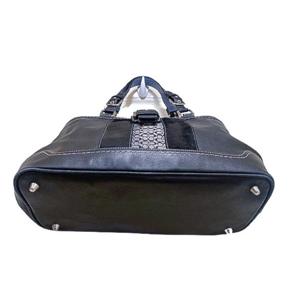 Coach F11345 Hampton Striped Black Leather Satchel - Picture 3 of 7